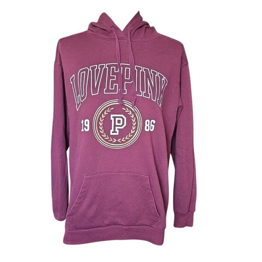 Pink Victoria's Secret Women's Size XS Burgundy White Logo 1986 Hoodie